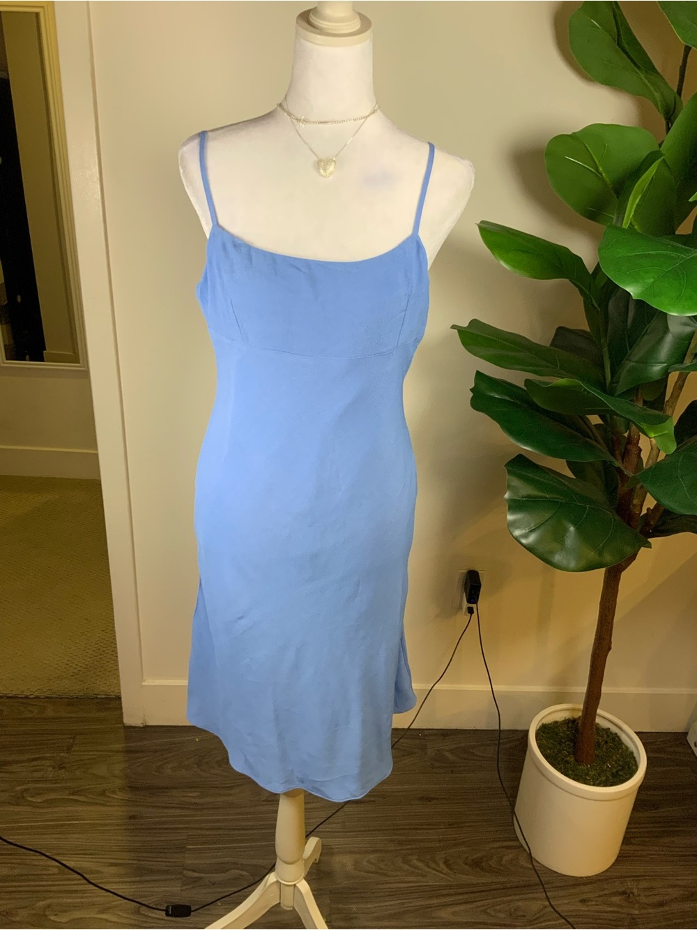 Sunday Best Sky Blue Spaghetti Strap Midi Slip Dress